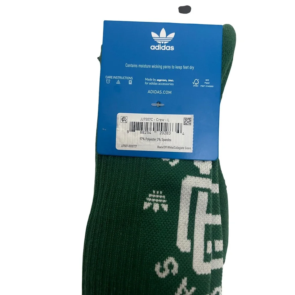 Adidas Originals 3 Pack Crew Socks Black Off‎ White Collegiate Green JJ7507C L